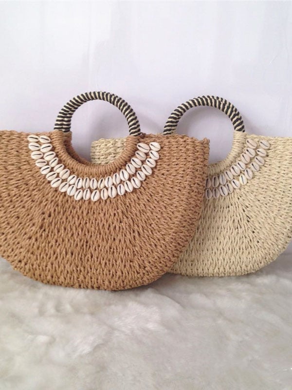 Women's Fashion Straw Bag Seashell Decorative Handbag