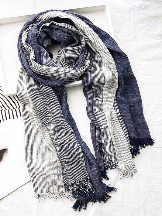 Women'S Striped Cotton And Linen Scarf