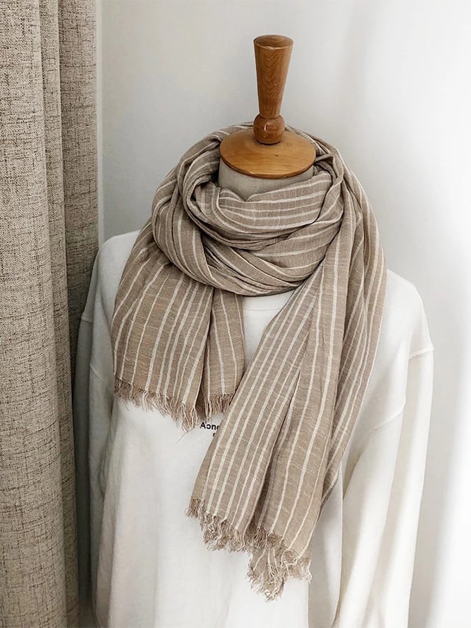 Women's Casual Striped Cotton and Linen Scarf