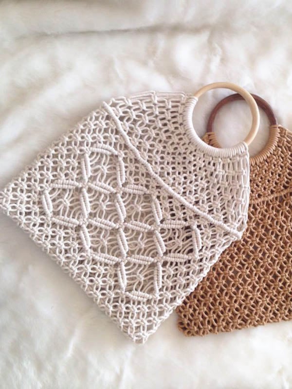 Sac en paille non doublé en maille de coton pour femme 