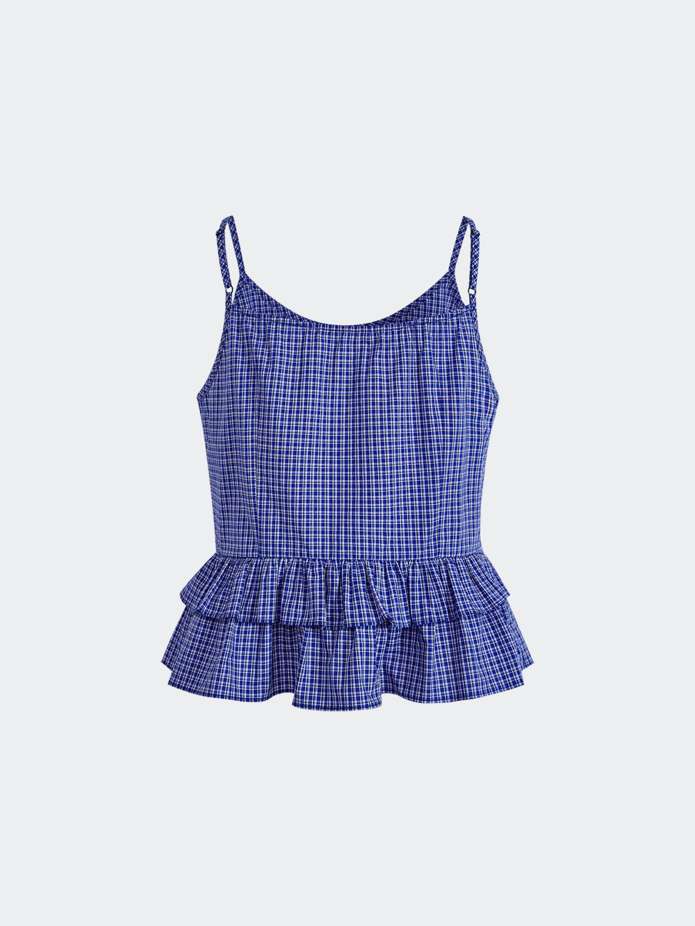 Blue Plaid Ruffle Blouse