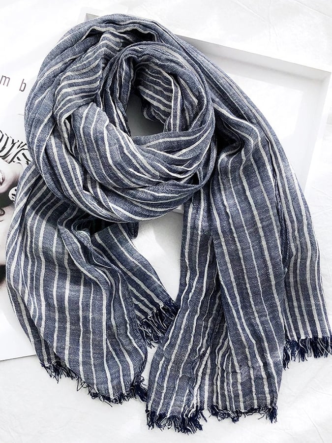 Women's Casual Striped Cotton and Linen Scarf