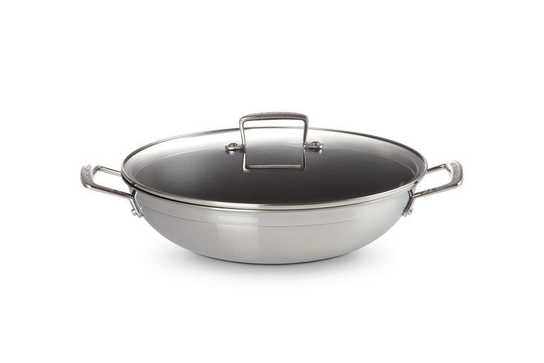3-ply Stainless Steel Non-Stick Wok with Glass Lid