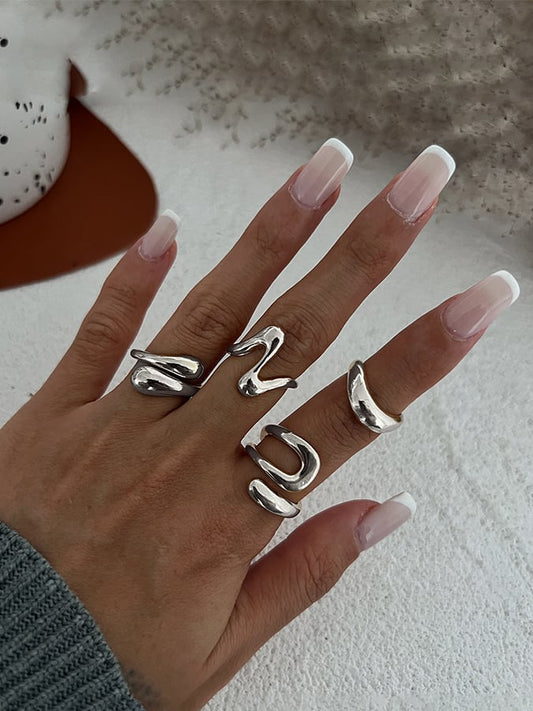 Women's Smooth Irregular Geometric Open Ring Set