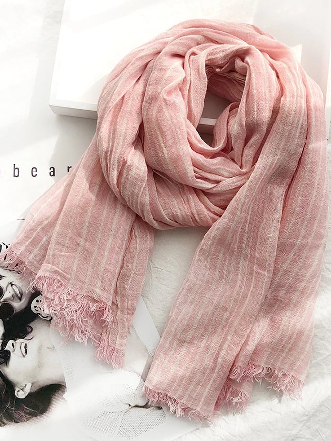 Women's Casual Striped Cotton and Linen Scarf