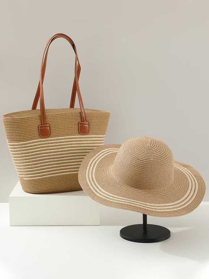 Holiday Straw Woven Bag + Woven Hat Set