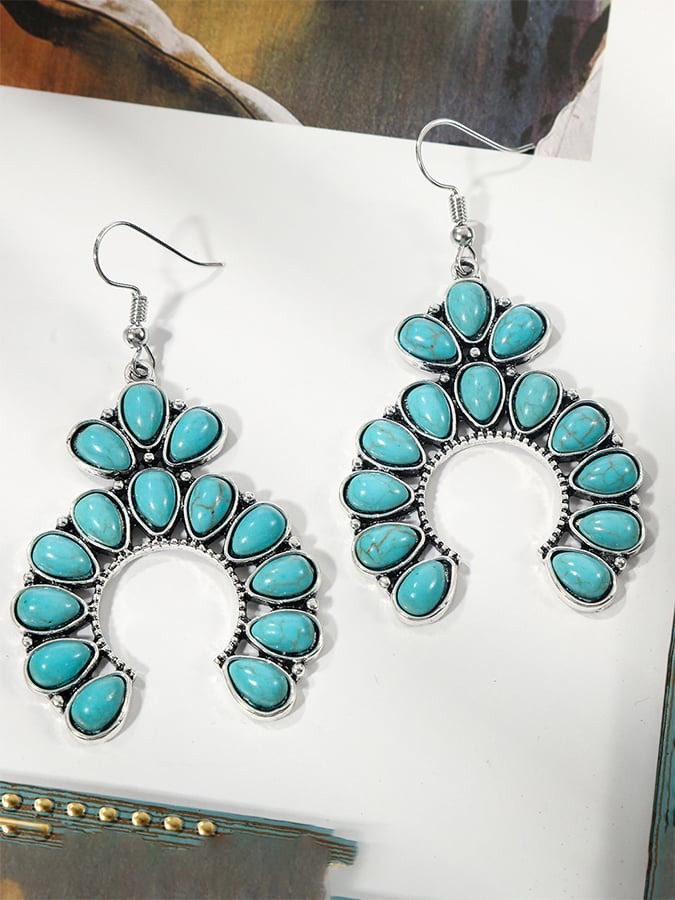 Vintage Turquoise Pendant Bohemian Beaded Ethnic Jewelry Turquoise Necklace Earring Set