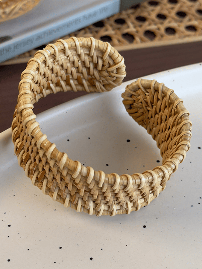 Bracelet en rotin tressé style ethnique rétro pour femme 