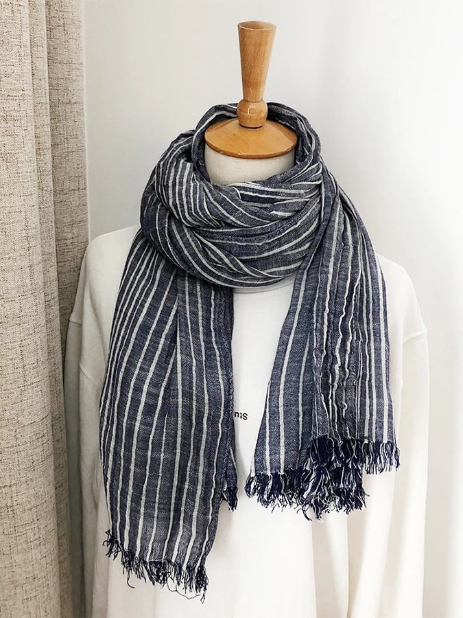 Women's Casual Striped Cotton and Linen Scarf