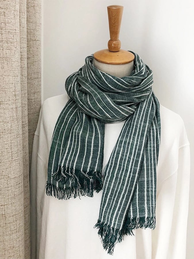 Women's Casual Striped Cotton and Linen Scarf