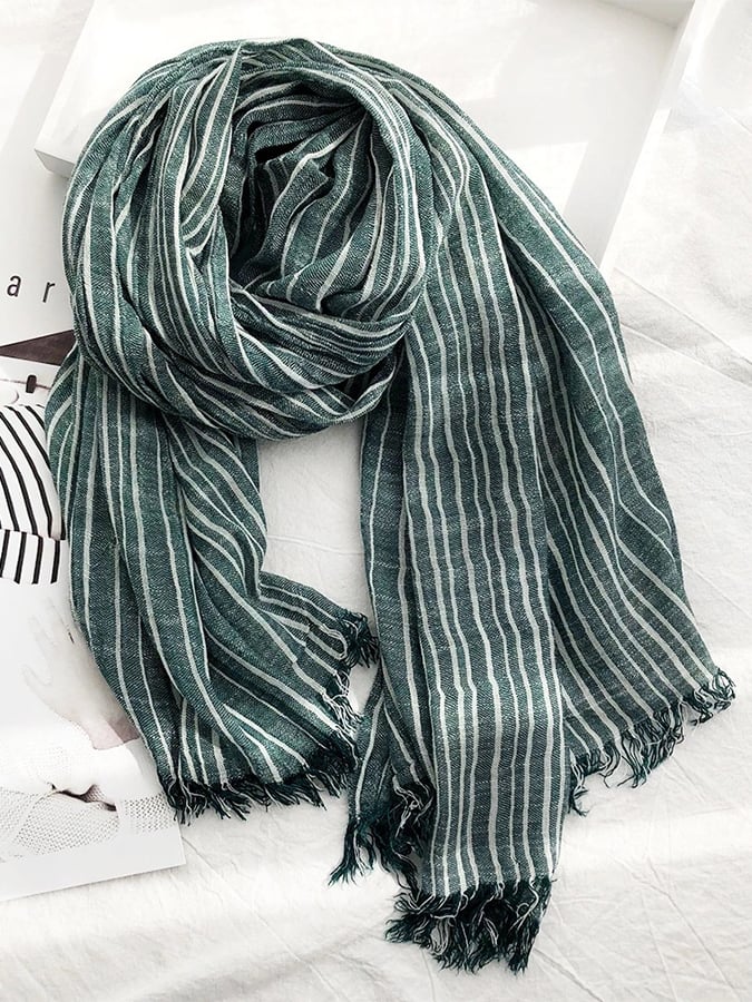 Women's Casual Striped Cotton and Linen Scarf