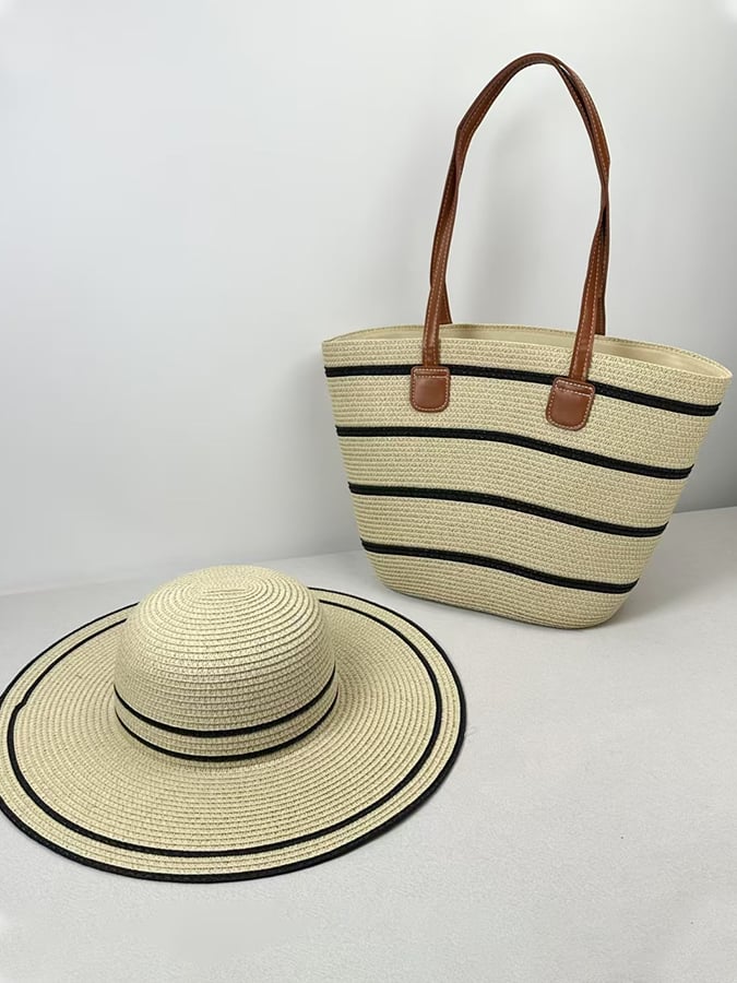 Holiday Straw Woven Bag + Woven Hat Set