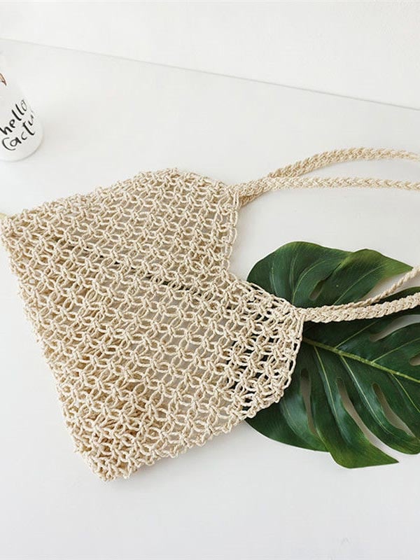 Cotton hemp style hollow straw shoulder bag (with inner bag)