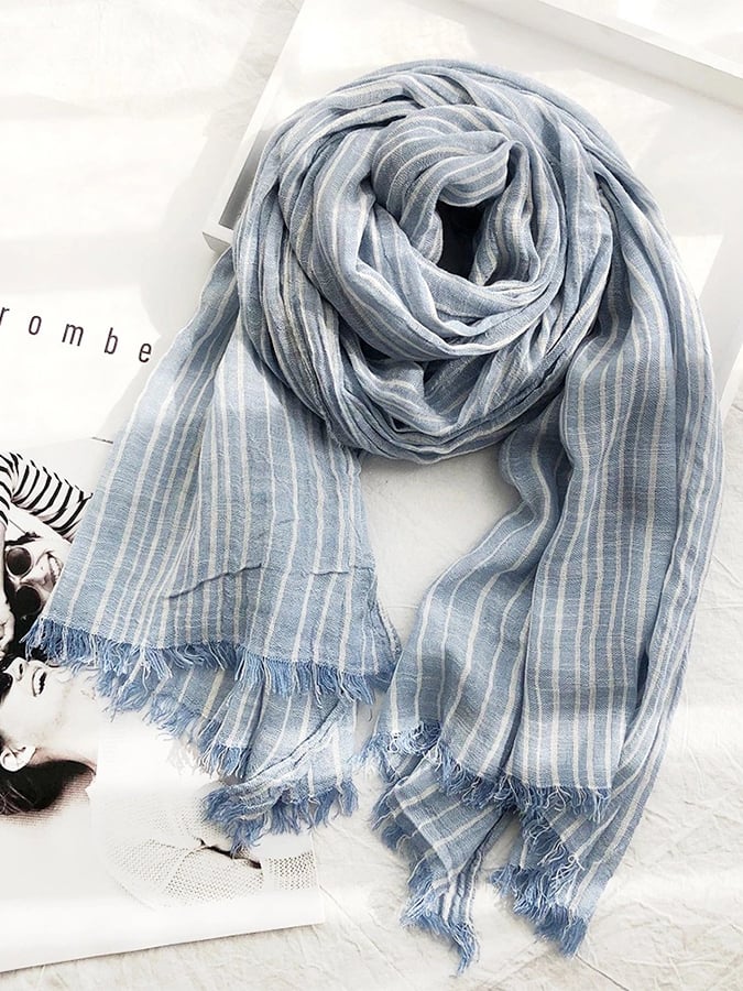 Women's Casual Striped Cotton and Linen Scarf