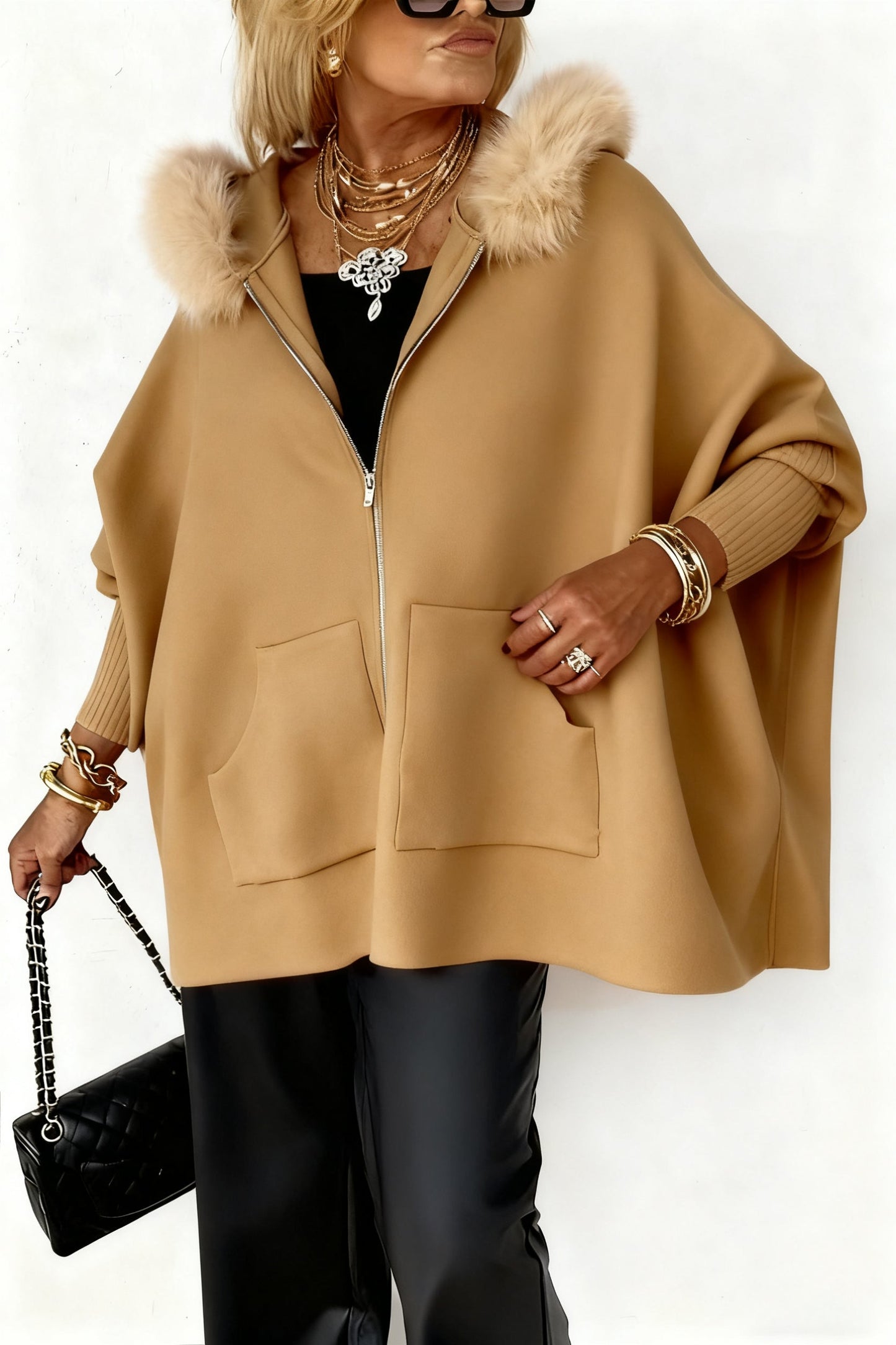 Women's Fur Collar Solid Color Casual Jacket