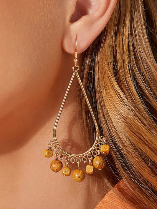 Women'S Vintage Alloy Stitching Wood Earrings