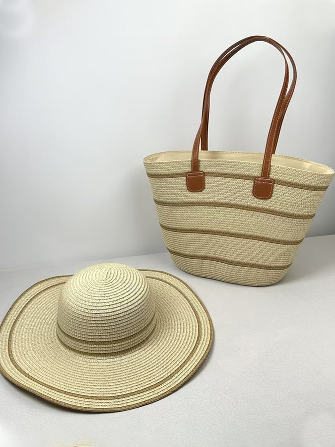 Holiday Straw Woven Bag + Woven Hat Set
