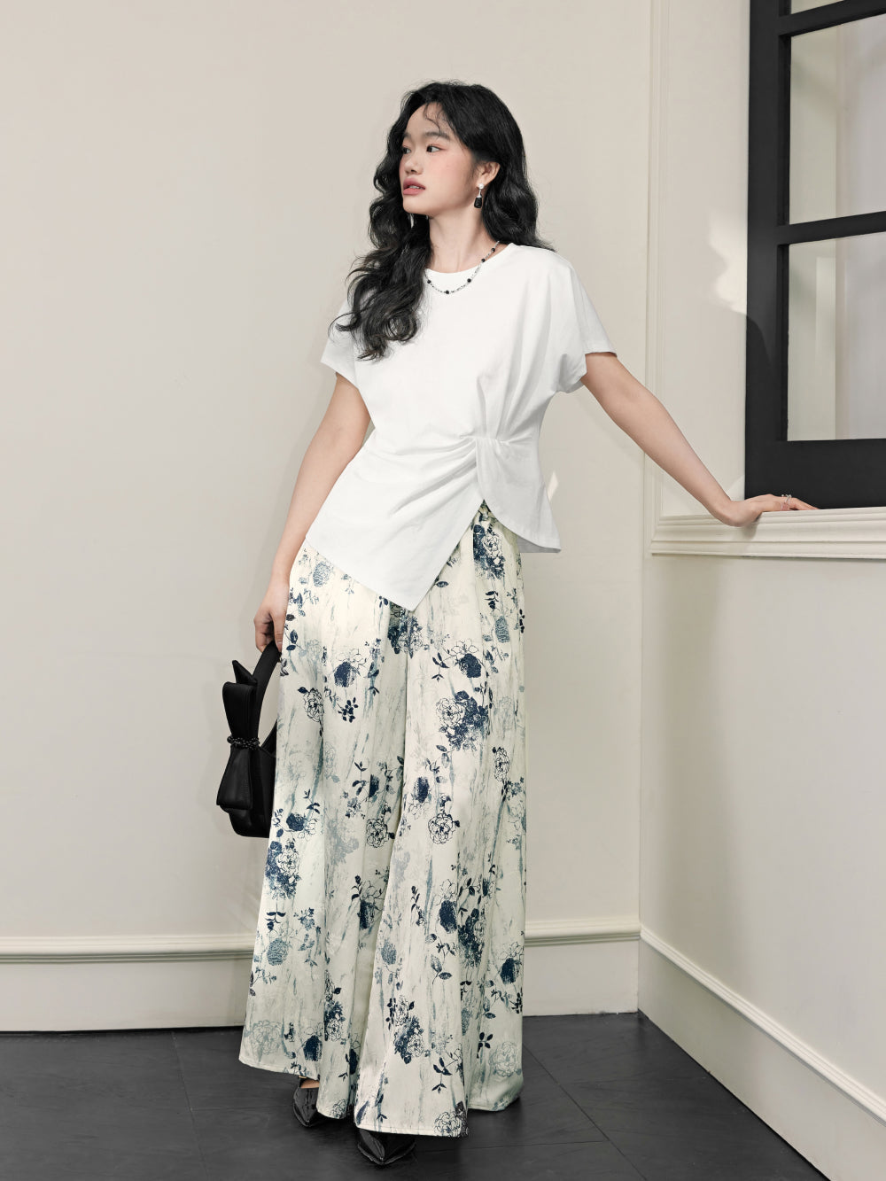 Ink Painting Jacquard Wide Leg Palazzo Pants