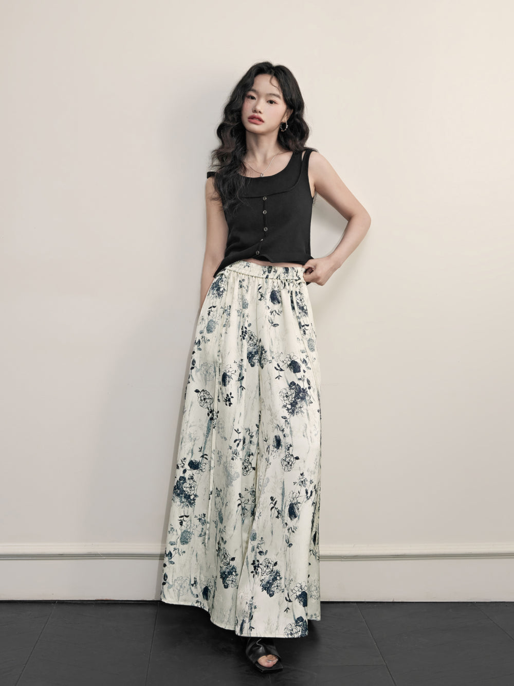 Ink Painting Jacquard Wide Leg Palazzo Pants