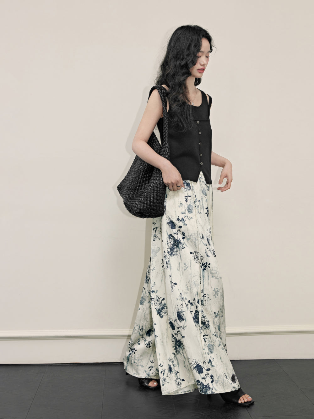 Ink Painting Jacquard Wide Leg Palazzo Pants