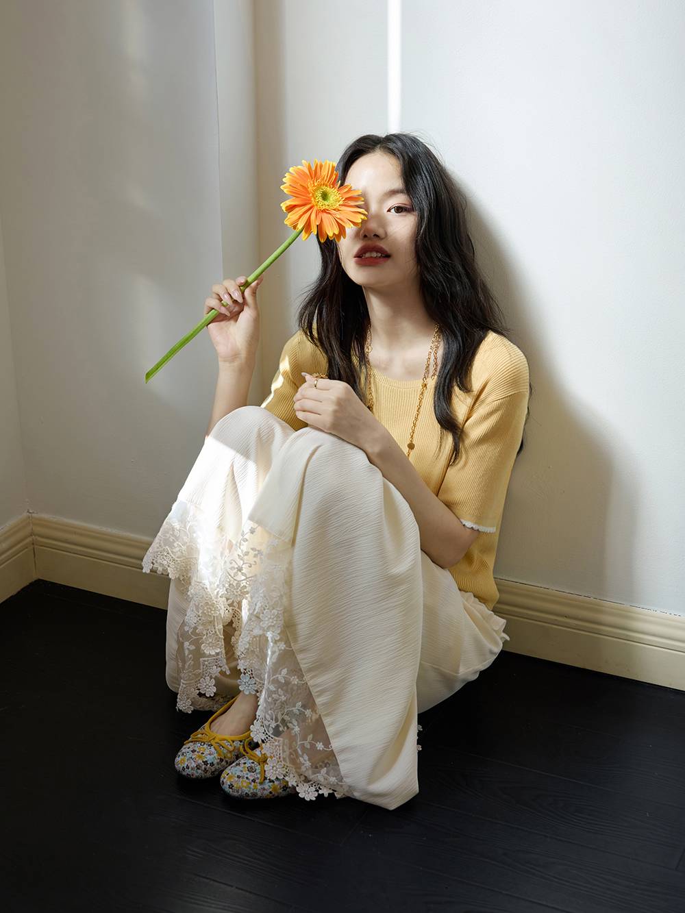 High-Waist Lace Trim Culotte Skirt Pants