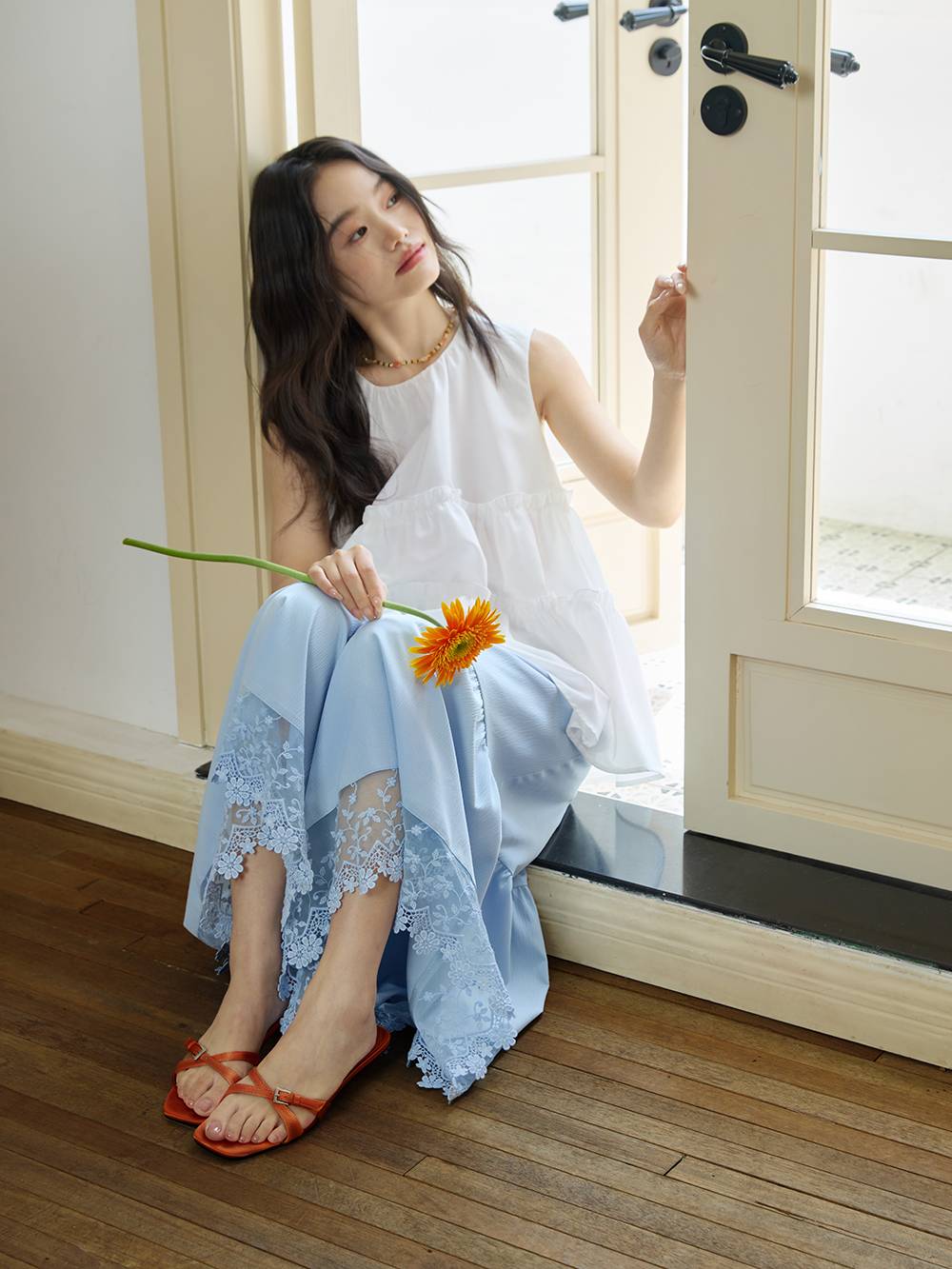 High-Waist Lace Trim Culotte Skirt Pants