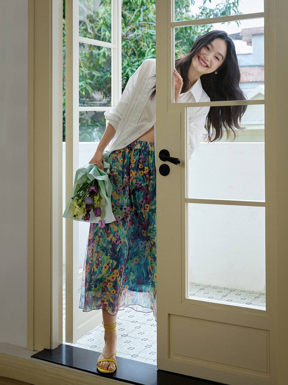 French Oil Painting Floral Print Elastic Waist Skirt ✨Free Shipping✨