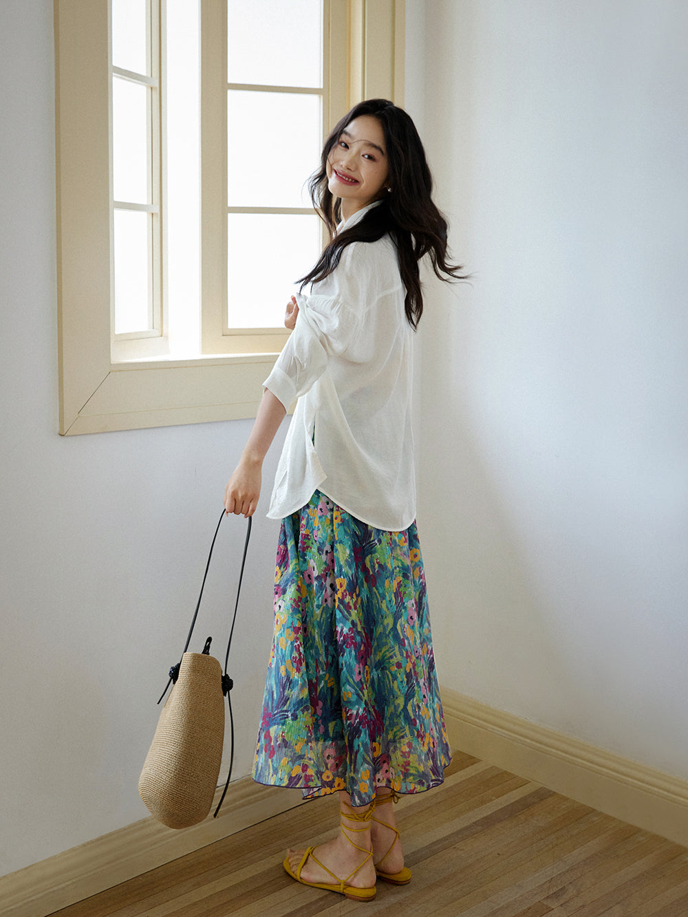 French Oil Painting Floral Print Elastic Waist Skirt ✨Free Shipping✨