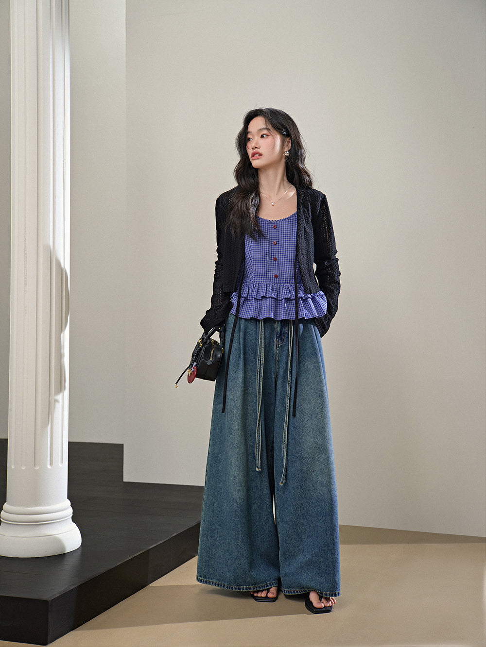 Blue Plaid Ruffle Blouse