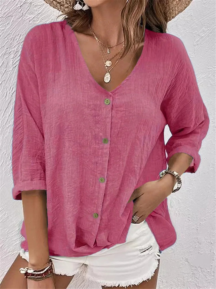 Rosalinda - Summer Linen Blouse With Button