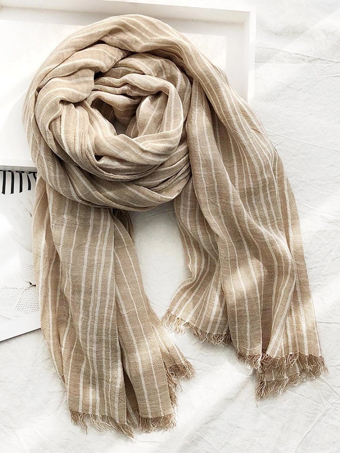 Women's Casual Striped Cotton and Linen Scarf