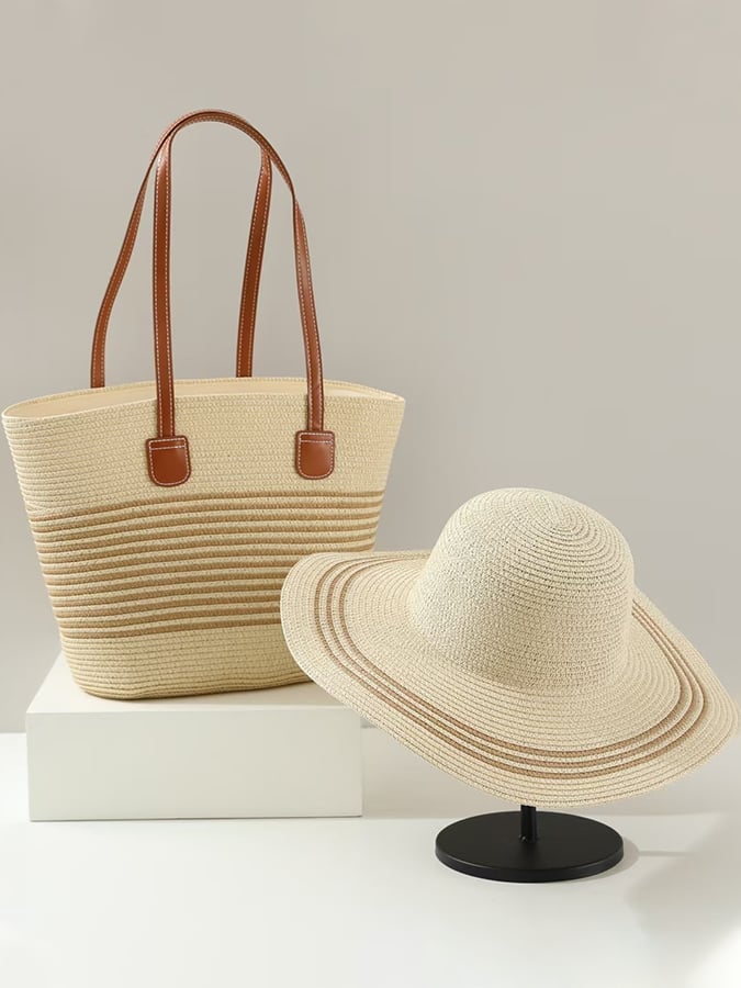 Holiday Straw Woven Bag + Woven Hat Set