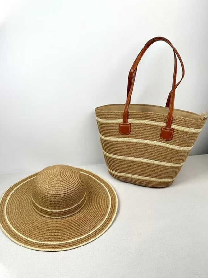 Holiday Straw Woven Bag + Woven Hat Set