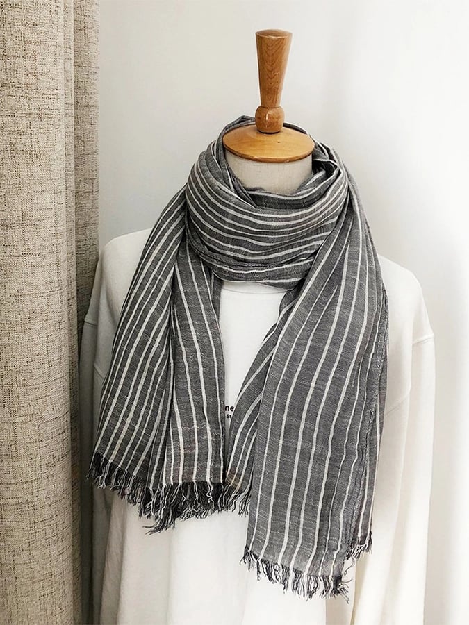 Women's Casual Striped Cotton and Linen Scarf