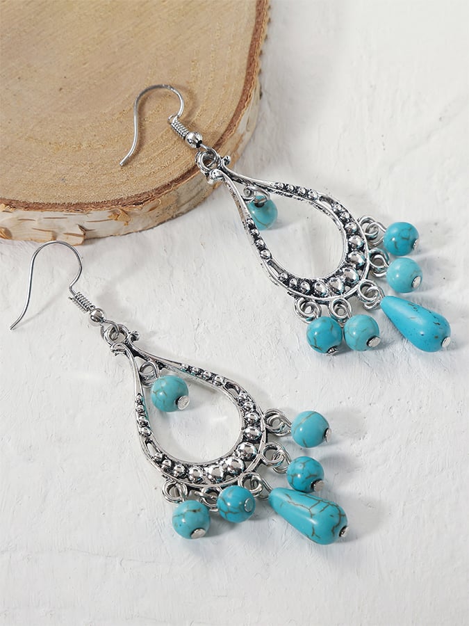 Vintage Turquoise Pendant Bohemian Beaded Ethnic Jewelry Turquoise Necklace Earring Set