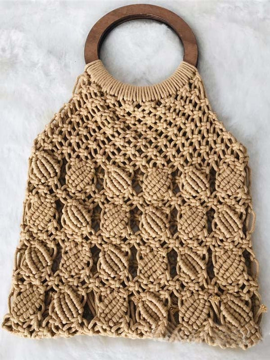 Women's Cotton Mesh Unlined Straw Bag