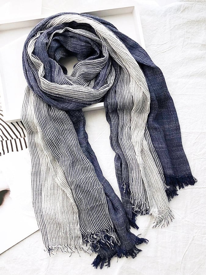 Women'S Striped Cotton And Linen Scarf