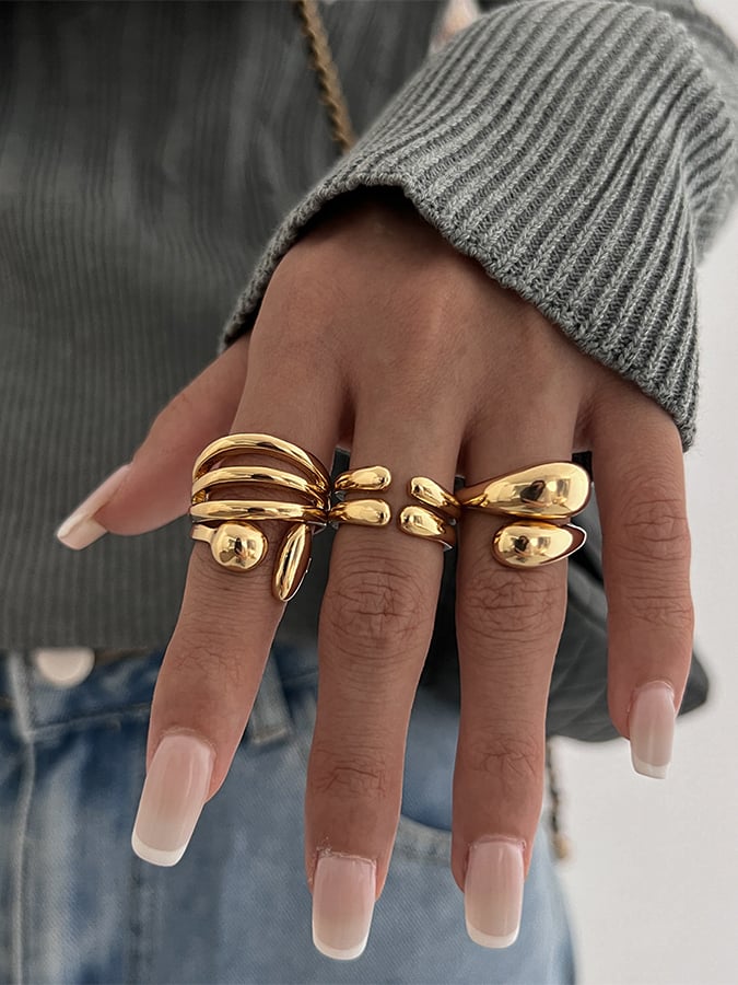 Ensemble de bagues ouvertes géométriques irrégulières et lisses pour femmes 