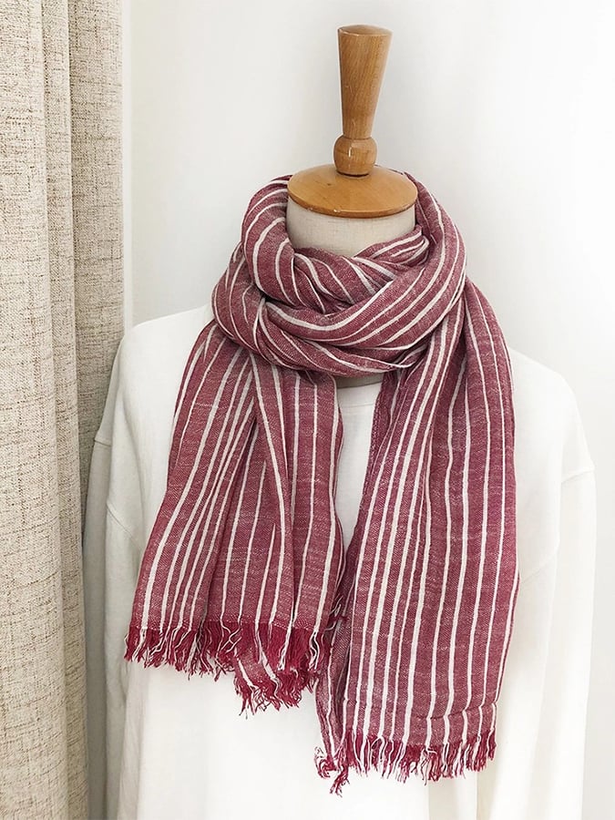 Women's Casual Striped Cotton and Linen Scarf