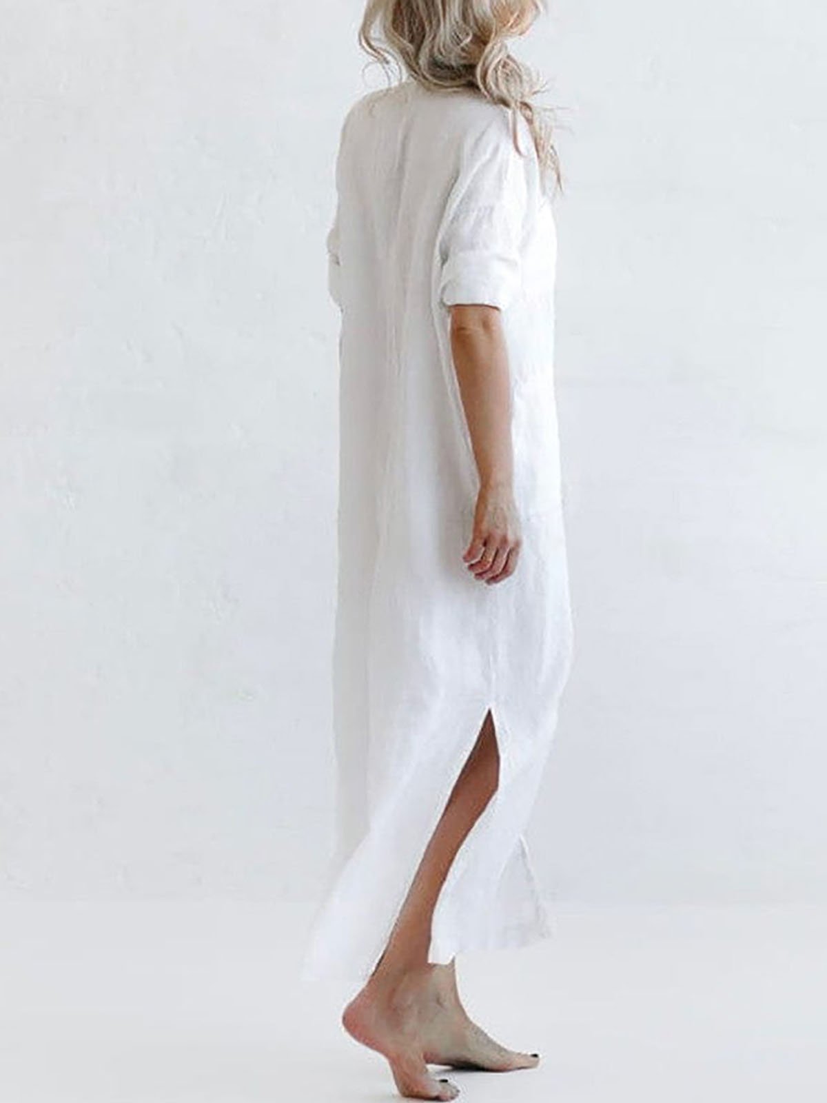 Women's Casual Solid Color Shirt Long Dress