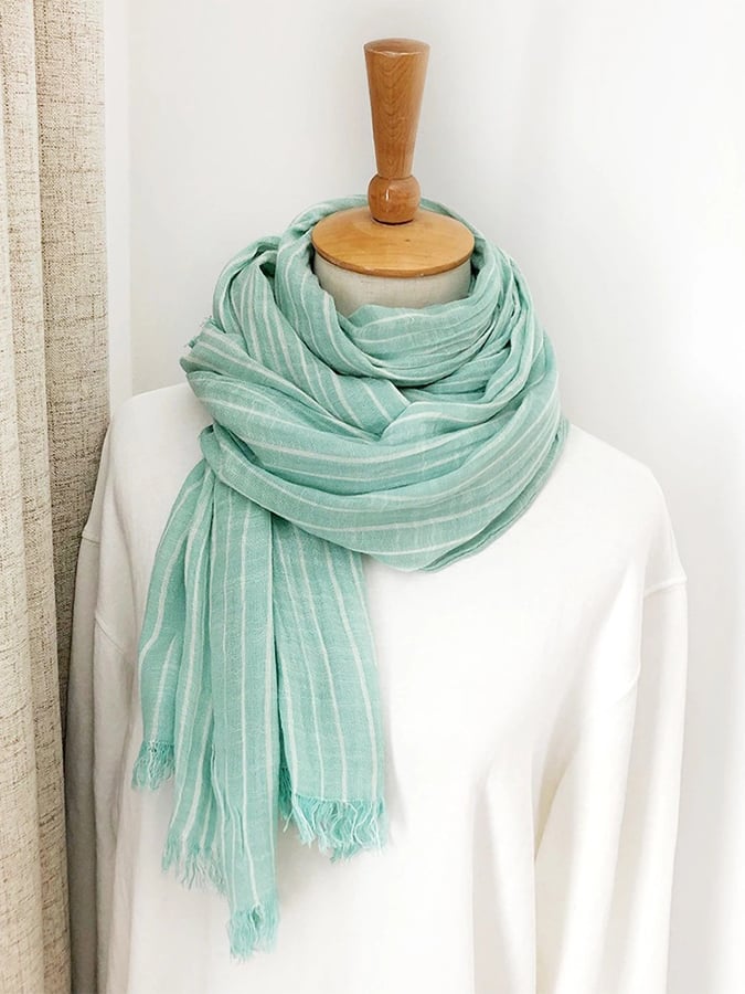 Women's Casual Striped Cotton and Linen Scarf