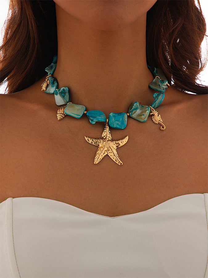 Bohemian Irregular Shell Bead Necklace Holiday Retro Sea Star Personality Necklace