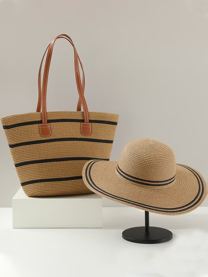 Holiday Straw Woven Bag + Woven Hat Set