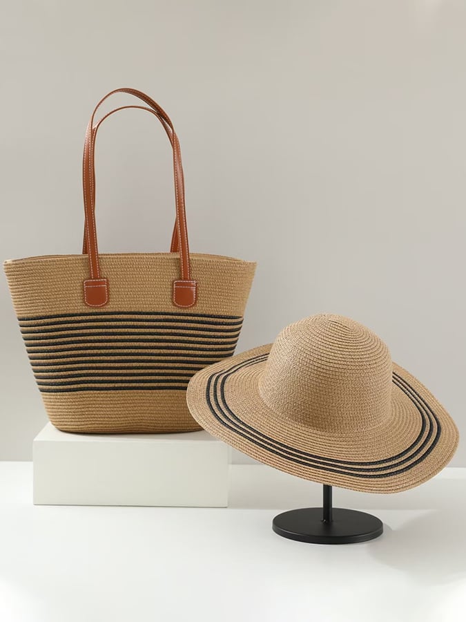 Holiday Straw Woven Bag + Woven Hat Set