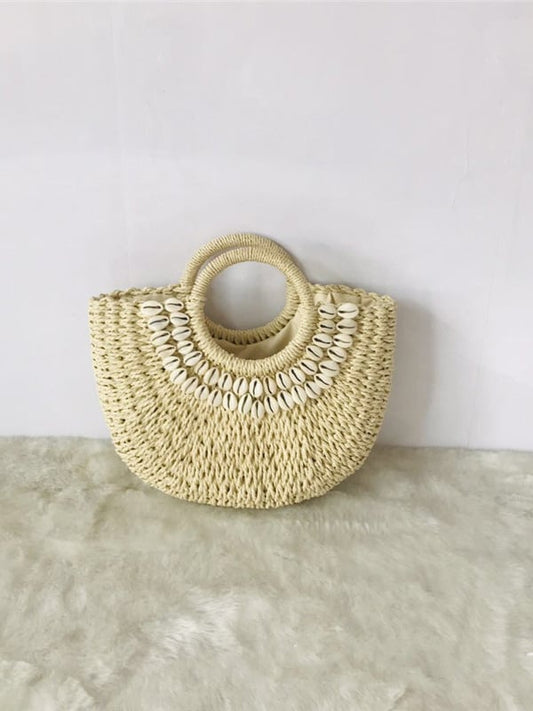 Women's Fashion Straw Bag Seashell Decorative Handbag