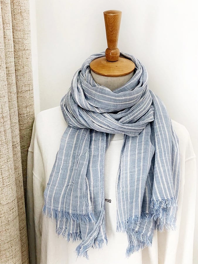 Women's Casual Striped Cotton and Linen Scarf
