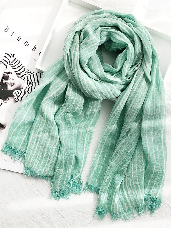 Women's Casual Striped Cotton and Linen Scarf