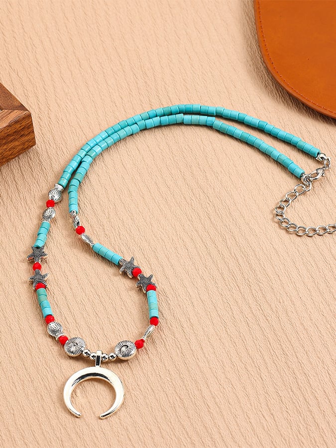 Vintage Turquoise Pendant Bohemian Beaded Ethnic Jewelry Turquoise Necklace Earring Set