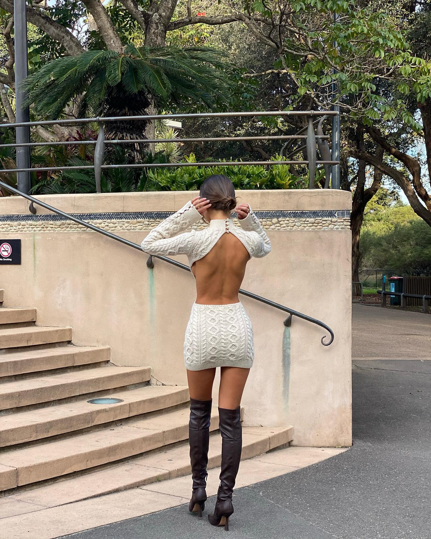 HOLD ME CLOSER Knitted Long Sleeve Backless Mini Dress