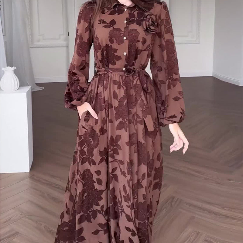 Robe ceinturée imprimée intégrale pour femme